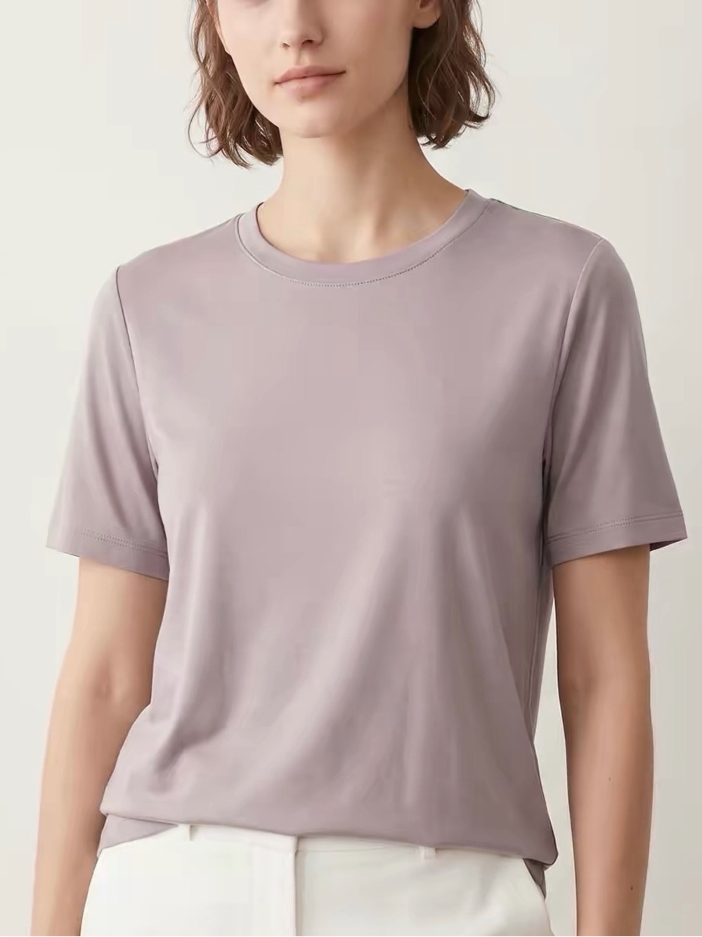 100% Pure Mulberry Silk Tee – Taupe Grey Coffee 🤎